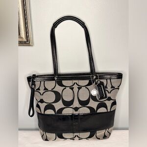Coach Cursive Creed Limited Edition Signature Stripe Tote Year 2008